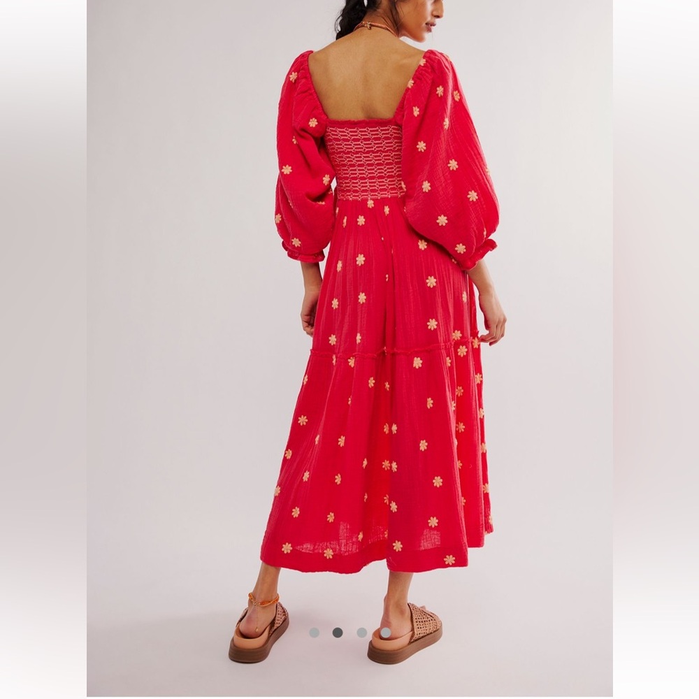Free People Dahlia Embroidered Smocked Top Romantic Cottagecore Maternity Maxi - Picture 3 of 4